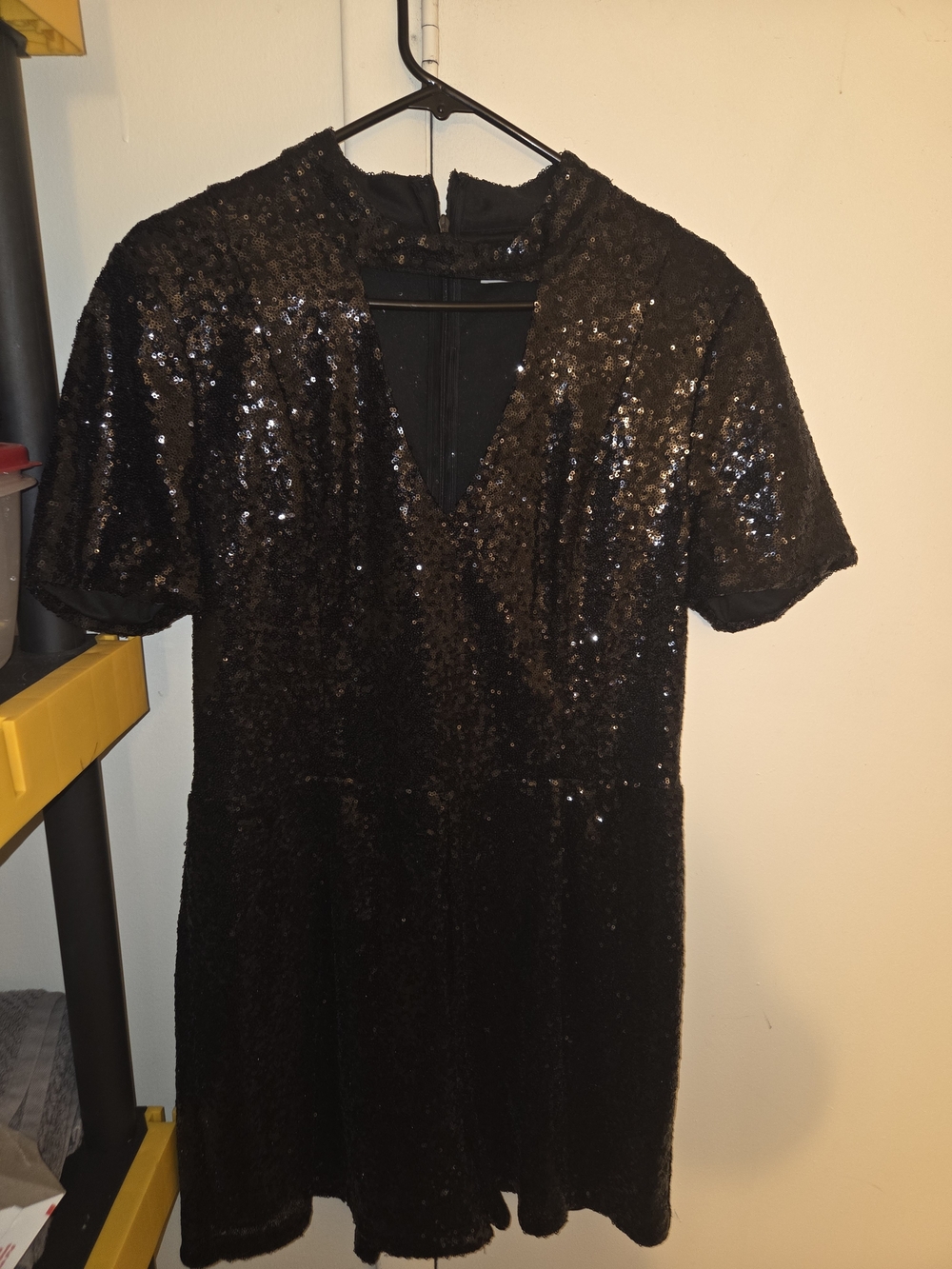 Black Sequin V-Neck Women's Romper